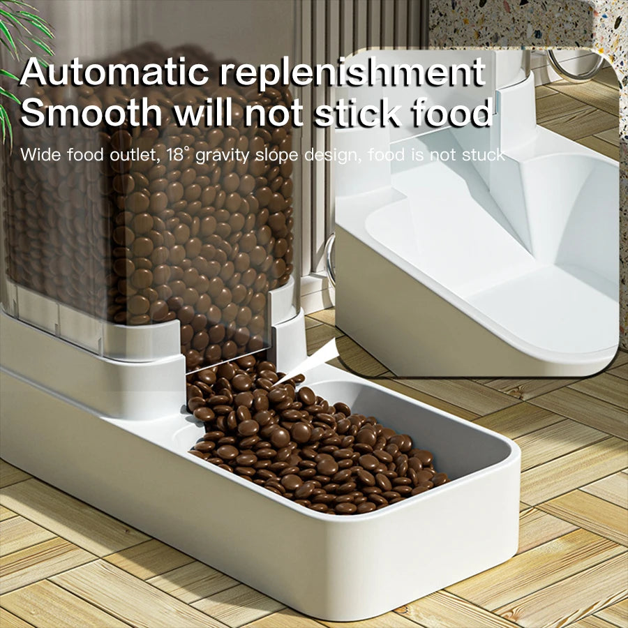 Large Capacity Automatic Gravity Pet Feeder and Water Dispenser Dual Bowl Leak Proof for Cats Dogs Home Travel Feeding Station